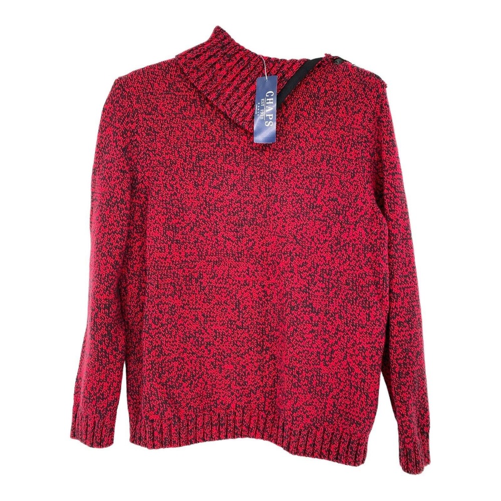 NWT Chaps Luxury Red Black Marled Fold Down Thick Knit Art-to-Wear Sweater Sz 2X